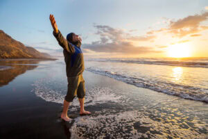 Tranquil individuals enjoying a natural landscape and looking at the horizon during their recovery journey at private detox centers Southern California